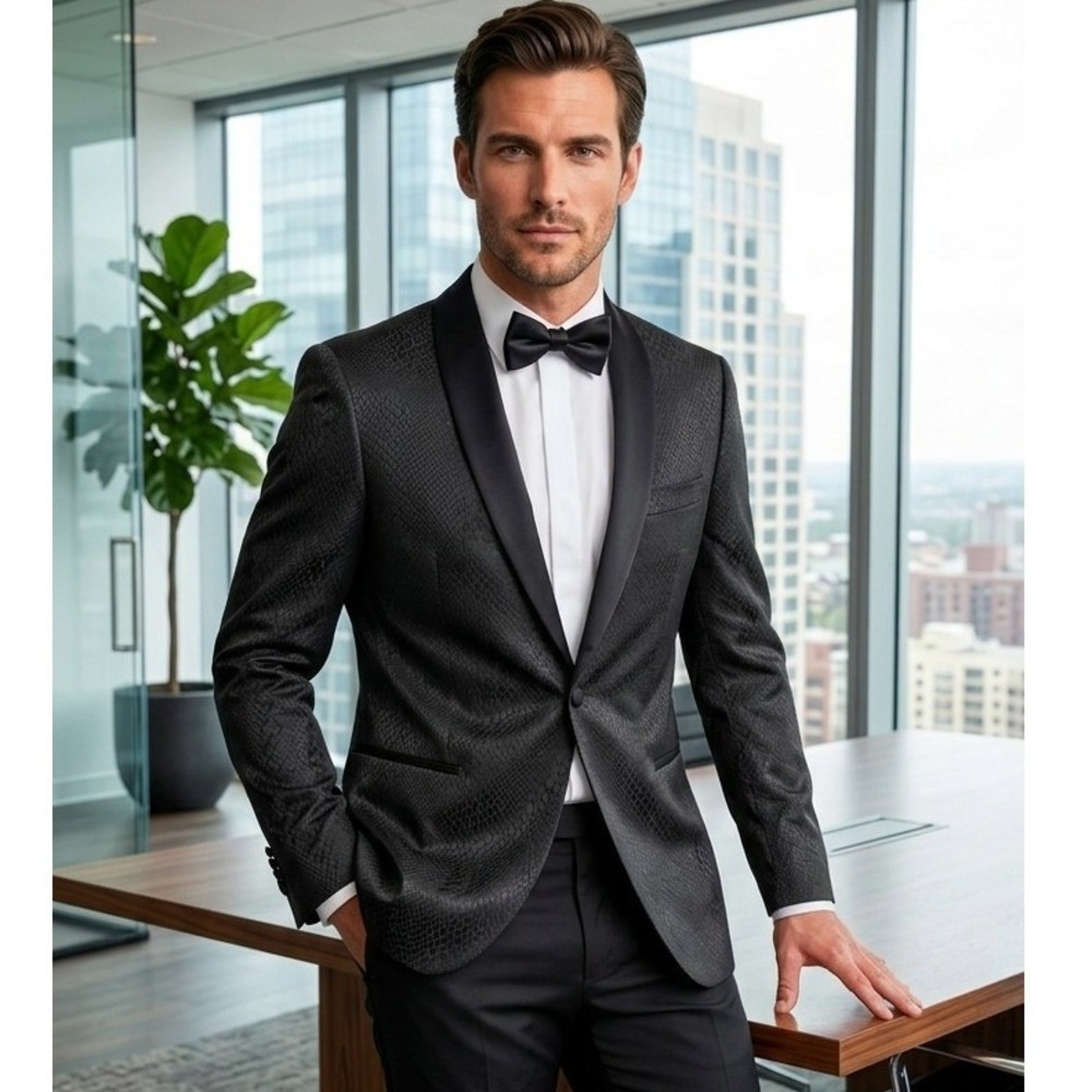 Sand Copenhagen Red Carpet Black Snakeskin Jacquard Tuxedo Jacket 110/44R NWOT